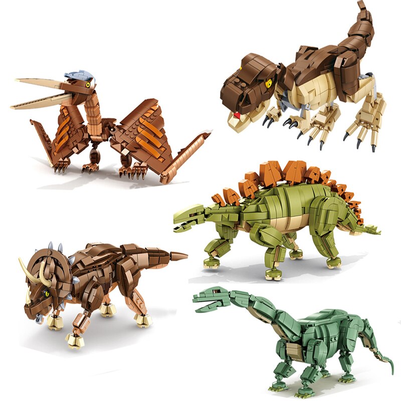 2021 공룡 및 공룡 화석 (티라노사우루스, 프테로사우루스, 브론토사우루스, 스테고사우루스, 트리케라톱스), 작은 조각을 조립하는 소년